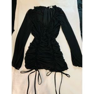 Black long sleeve mini ruched dress